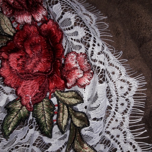 Sheer White Eyelash Lace Embroidered Rose Bralette - Picture 3 of 5